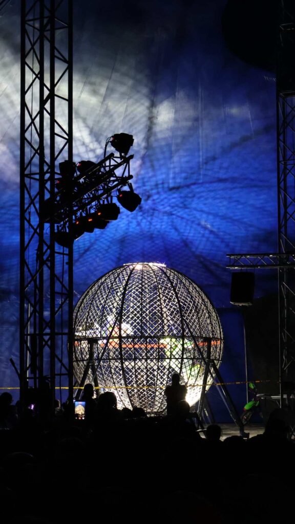 Motorcycle madness globe of death at Circus Poema